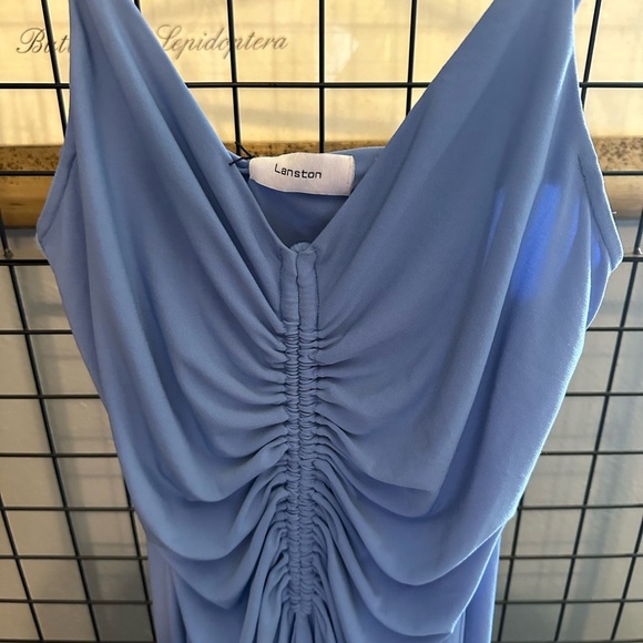 Elegant Blue Ruched Midi Dress NWT by Lanston. Disco vibes - Picture 4 of 7